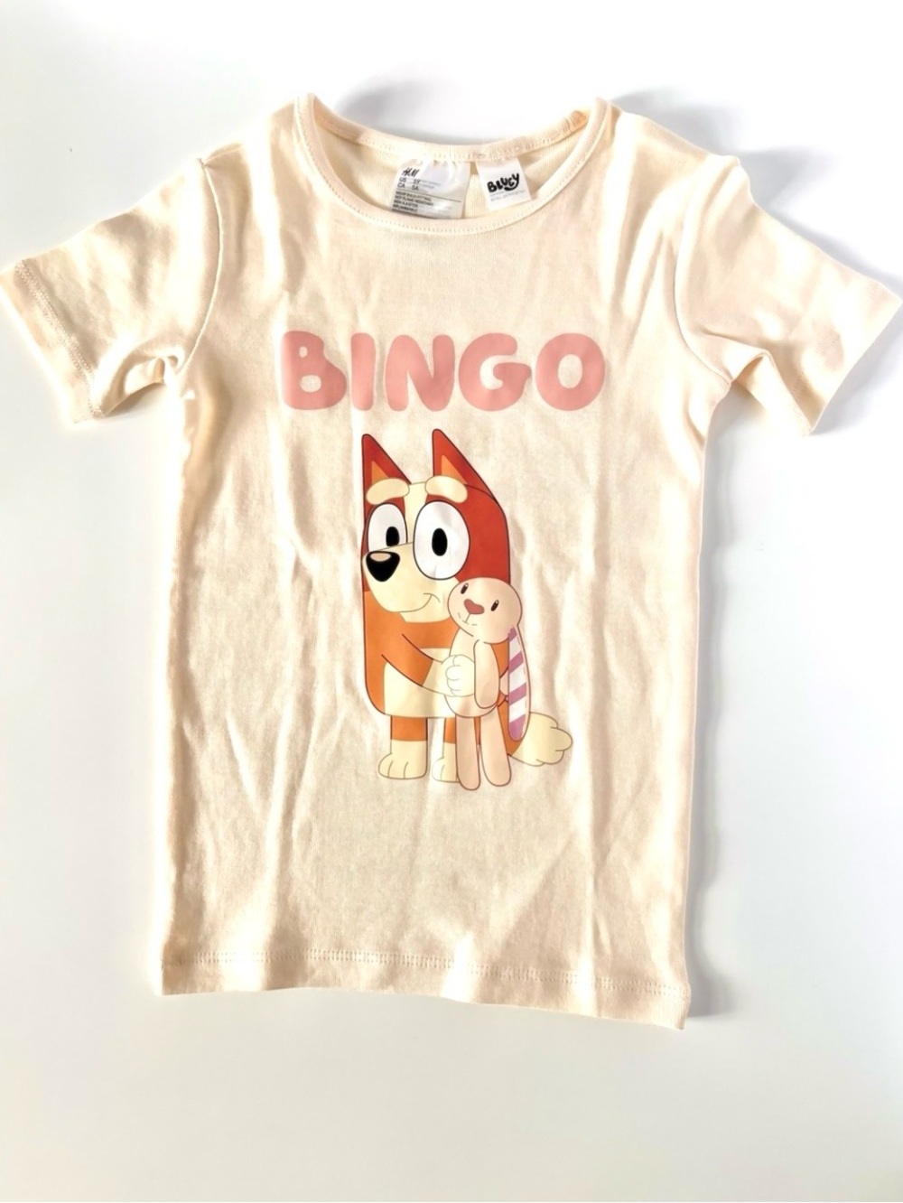 NWOT H&M Bingo Fluffy Cream Tee + Pink Stripe Shorts Set | 5Y - Picture 2 of 10